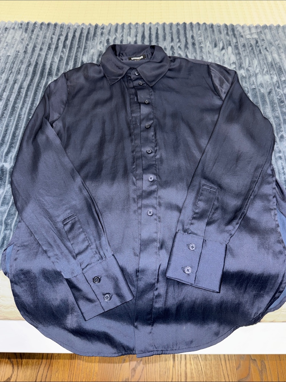 Express Navy Satin High-Low Button Front Dress